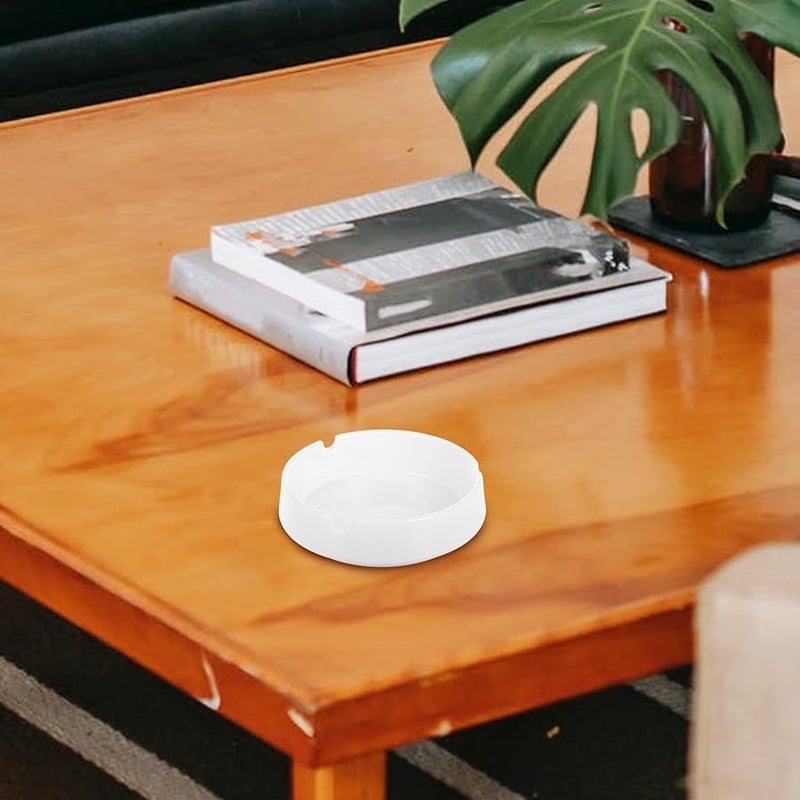 White Melamine Ashtray Set 2Pcs Round Heat Resistant Portable Ash Holder for Home Office Patio - Image 5